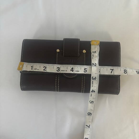 Kate Spade Brown Leather Checkbook Wallet ID Card Holder Coin Purse Folding - Picture 14 of 17